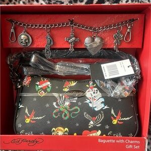 Ed Hardy Black Shoulder Bag with Charms